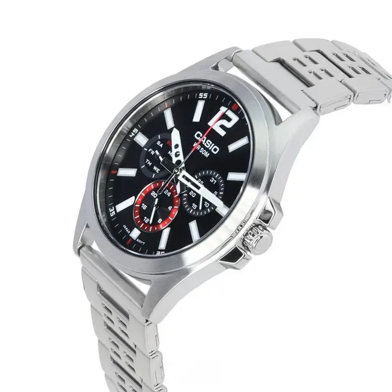 Casio Sporty Black Dial One-touch 3-fold Men's Watch- MTP-E350D-1BV